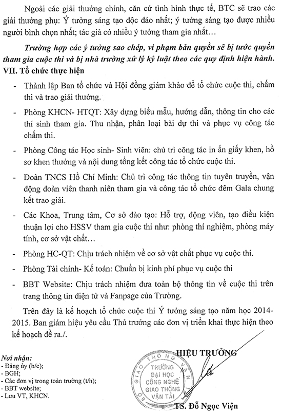 Kế hoạch tổ chức cuộc thi Sáng tạo trẻ năm học 2014-2015