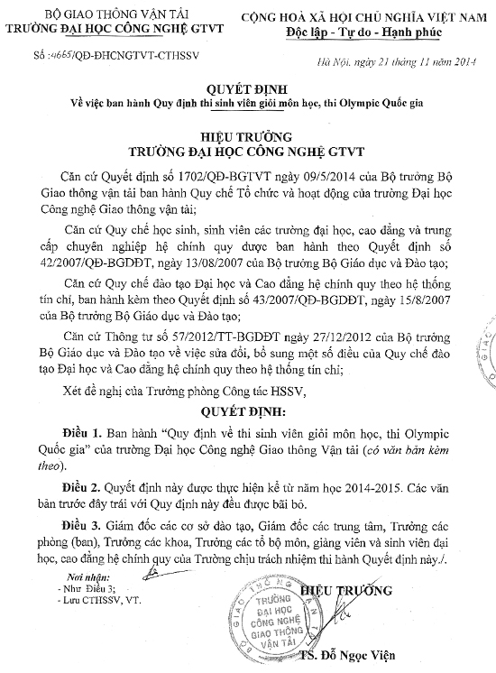 Quy định về thi sinh viên giỏi môn học và thi olympic quốc gia