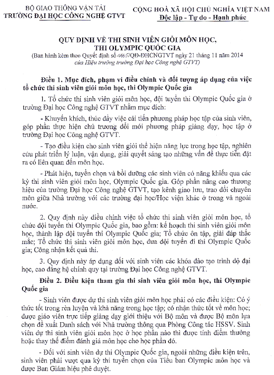 Quy định về thi sinh viên giỏi môn học và thi olympic quốc gia