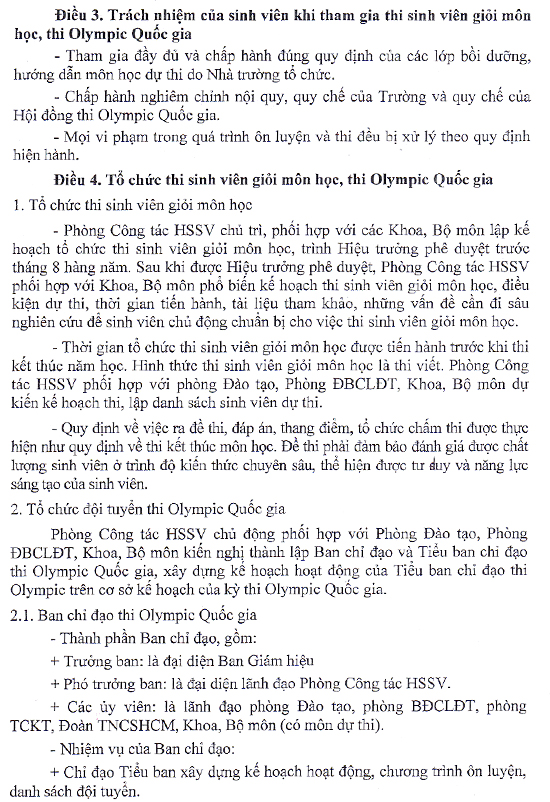 Quy định về thi sinh viên giỏi môn học và thi olympic quốc gia