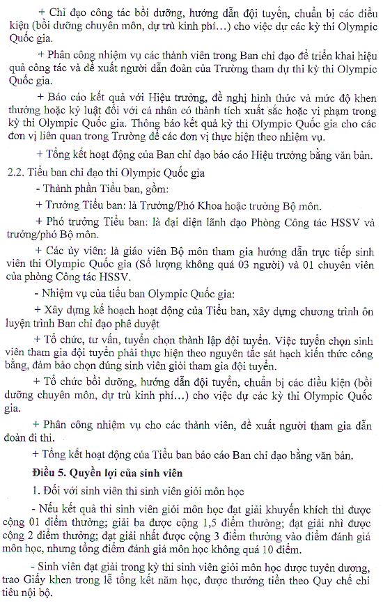 Quy định về thi sinh viên giỏi môn học và thi olympic quốc gia