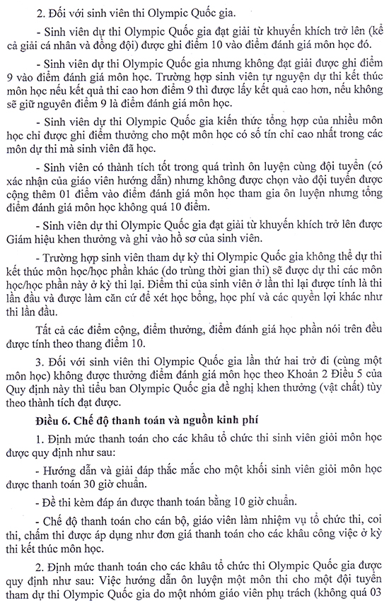 Quy định về thi sinh viên giỏi môn học và thi olympic quốc gia