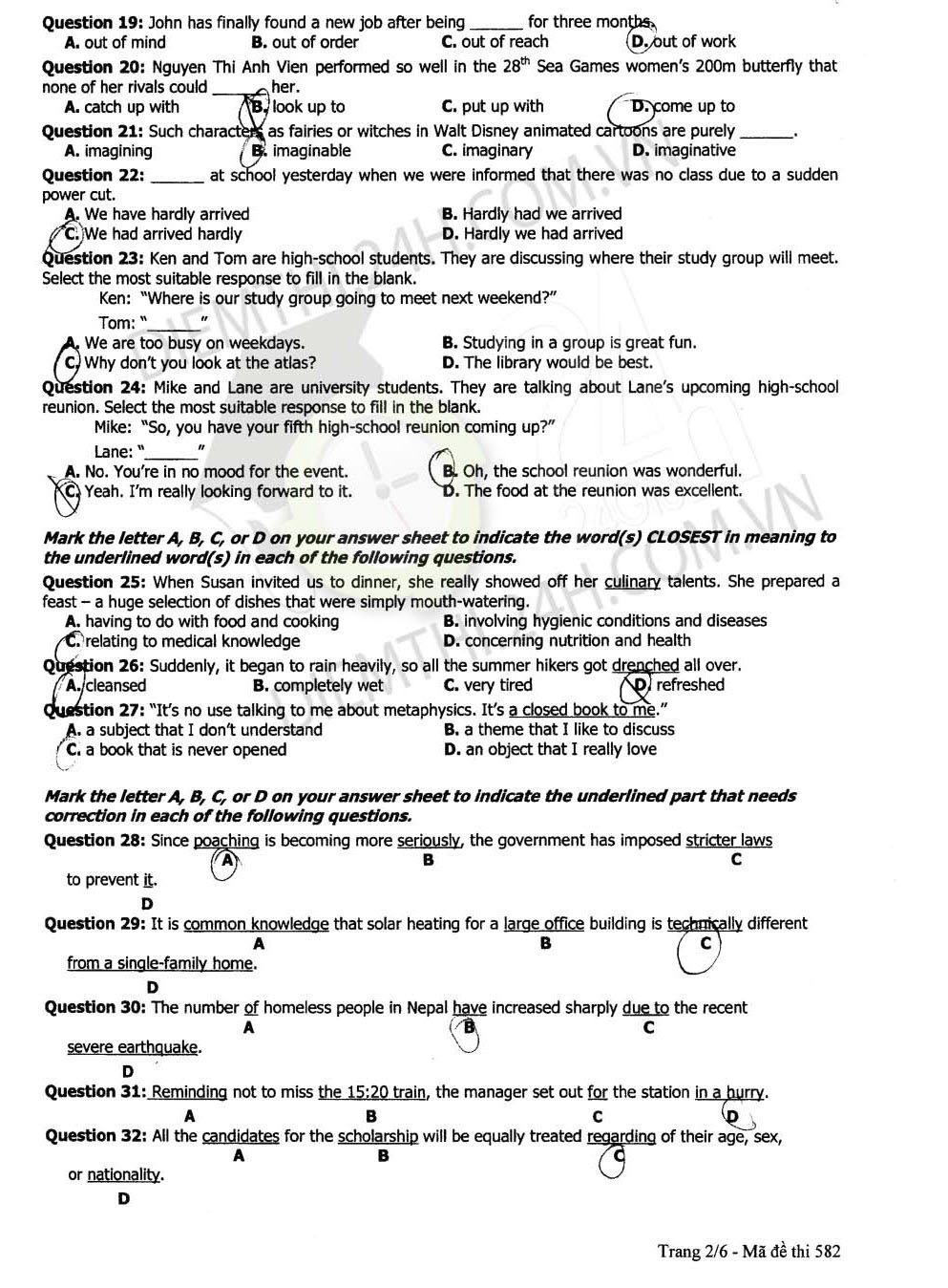 Đề thi và Đáp án môn Ngoại ngữ kỳ thi tốt nghiệp THPT Quốc gia năm 2015