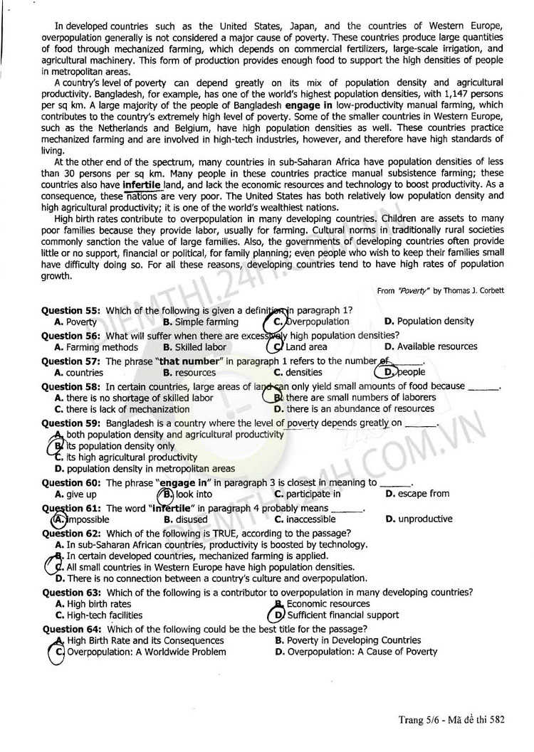 Đề thi và Đáp án môn Ngoại ngữ kỳ thi tốt nghiệp THPT Quốc gia năm 2015