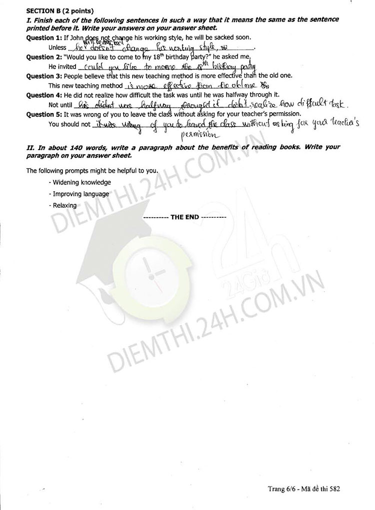 Đề thi và Đáp án môn Ngoại ngữ kỳ thi tốt nghiệp THPT Quốc gia năm 2015