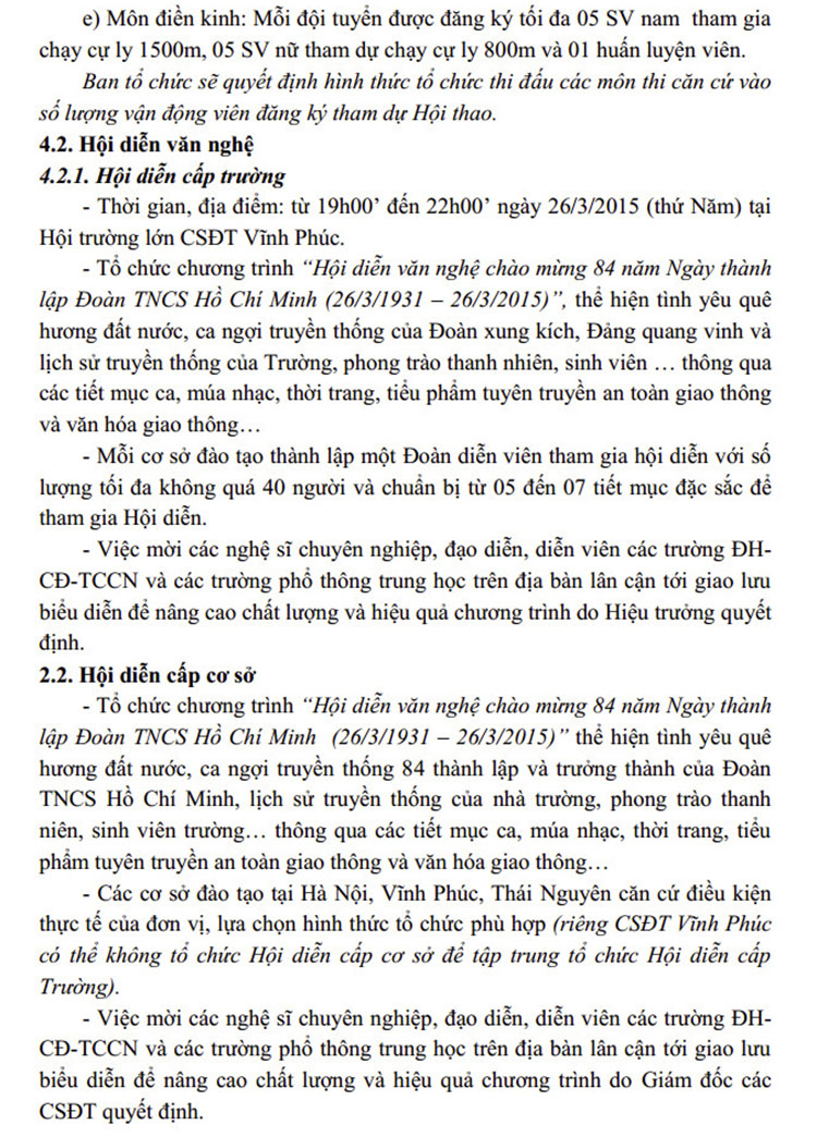Kế hoạch tổ chức các hoạt động VH-VN-TDTT chào mừng 84 năm Ngày thành lập Đoàn TNCS Hồ Chí Minh