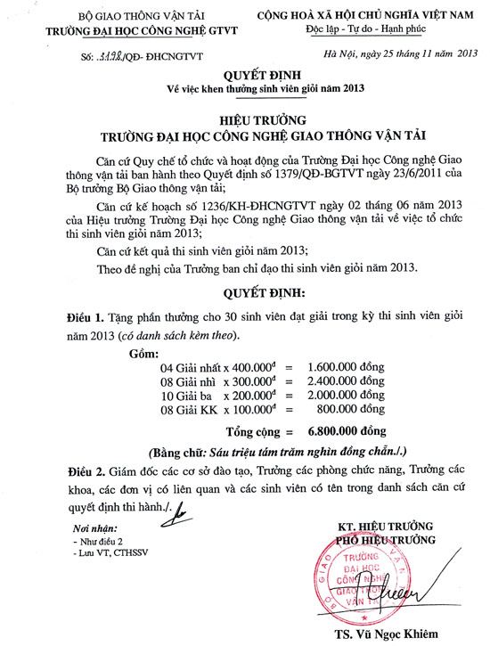 Danh sach khen thuong sinh vien gioi 2013