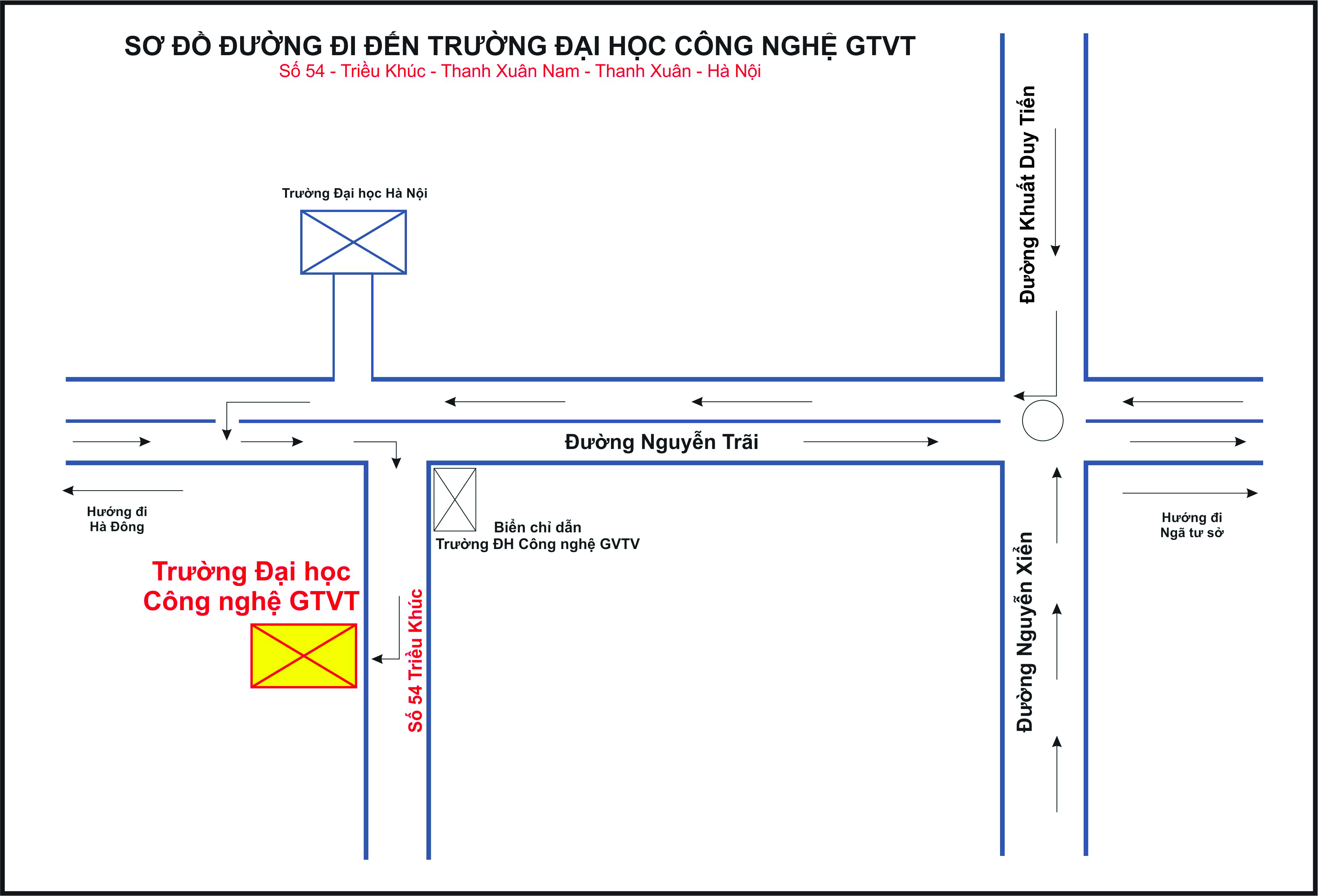 Sơ đồ đường đi đến Trường Đại học Công nghệ GTVT