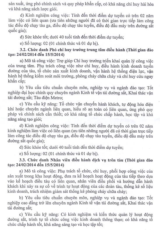Thông báo tuyển dụng điều hành, lái tàu