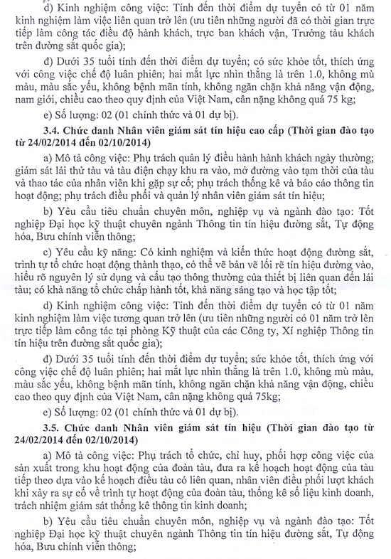 Thông báo tuyển dụng điều hành, lái tàu