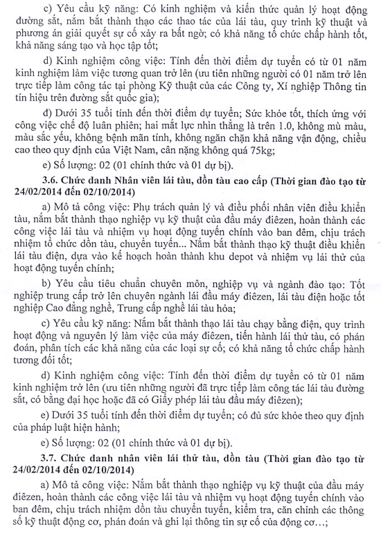Thông báo tuyển dụng điều hành, lái tàu
