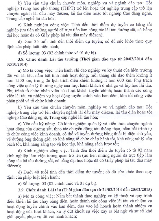 Thông báo tuyển dụng điều hành, lái tàu
