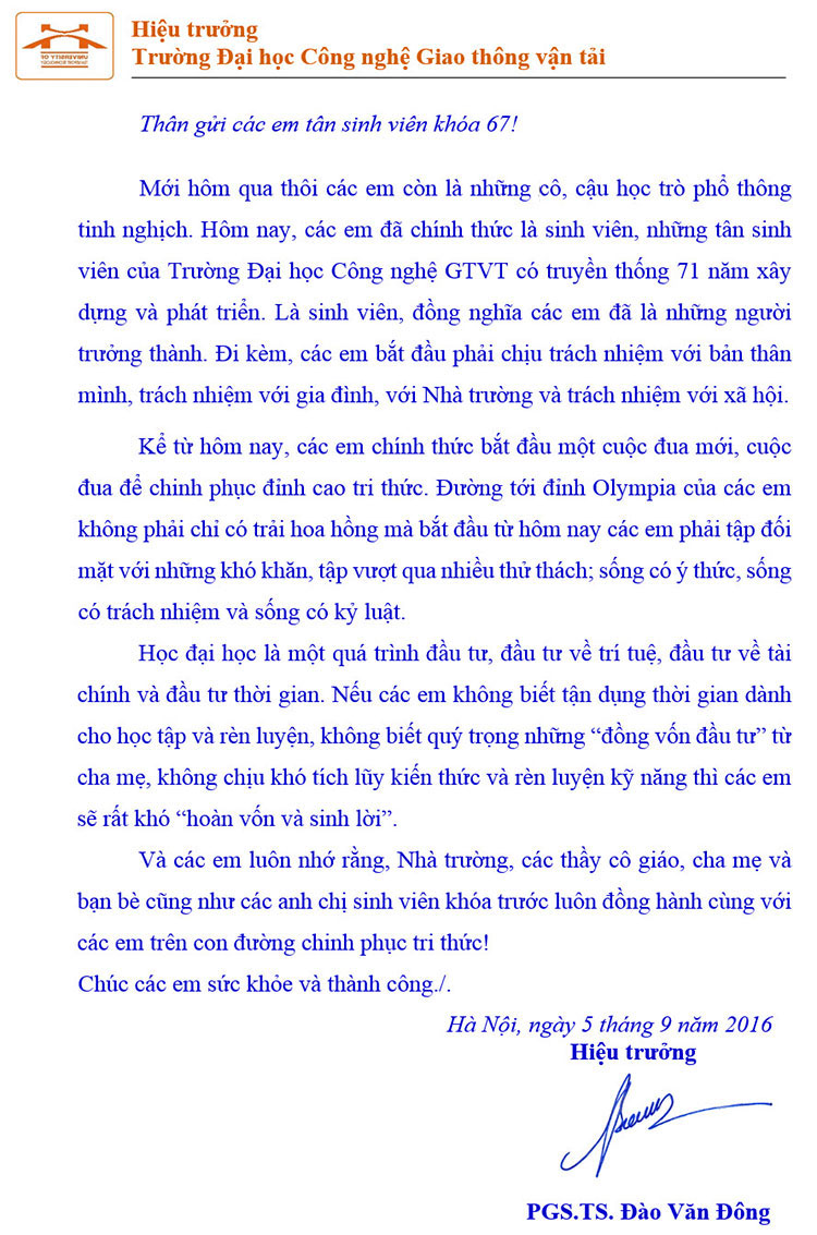 thư hiệu trưởng