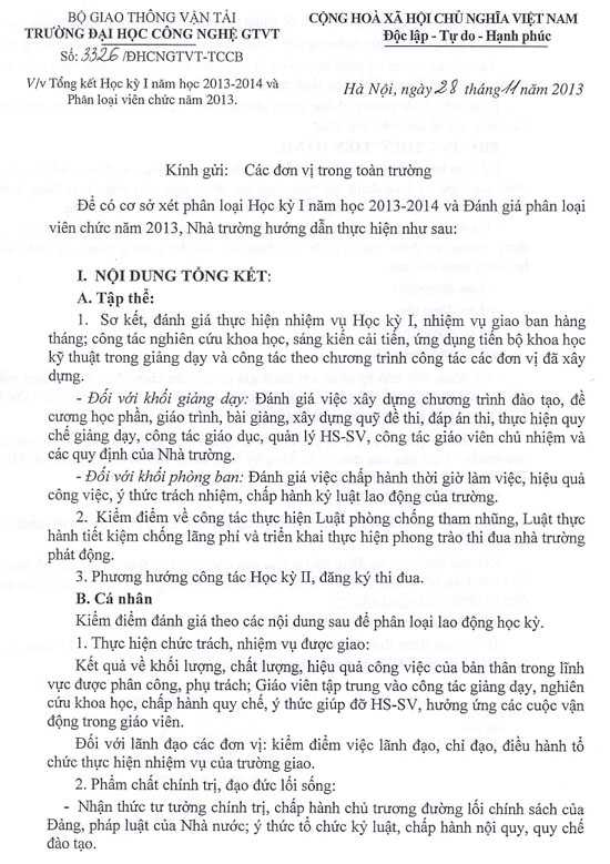 Hướng dẫn tổng kết học kỳ 1 năm học 2013-2014