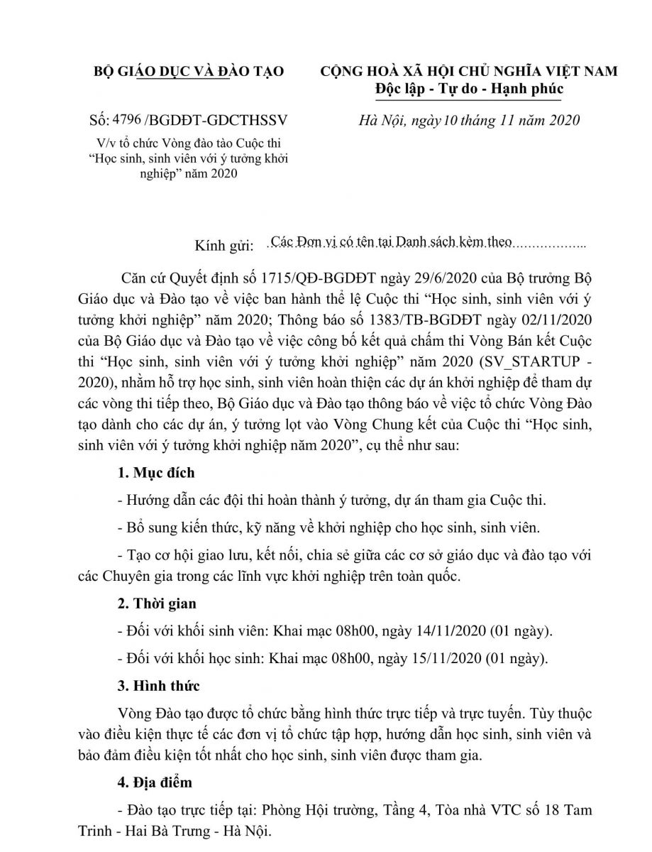 Kế hoạch chung kết cấp Bộ cuộc thi 