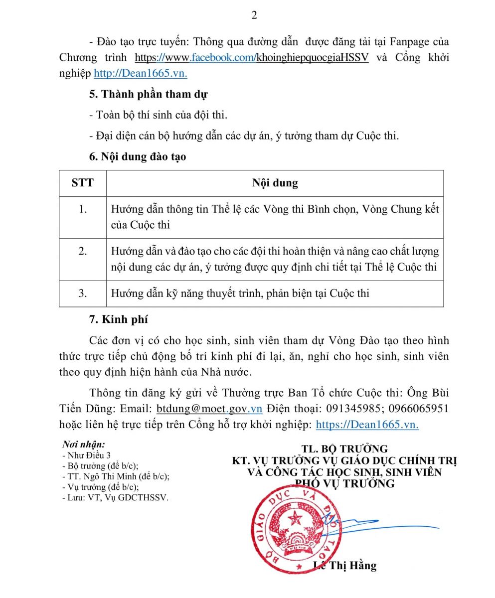 Kế hoạch chung kết cấp Bộ cuộc thi 