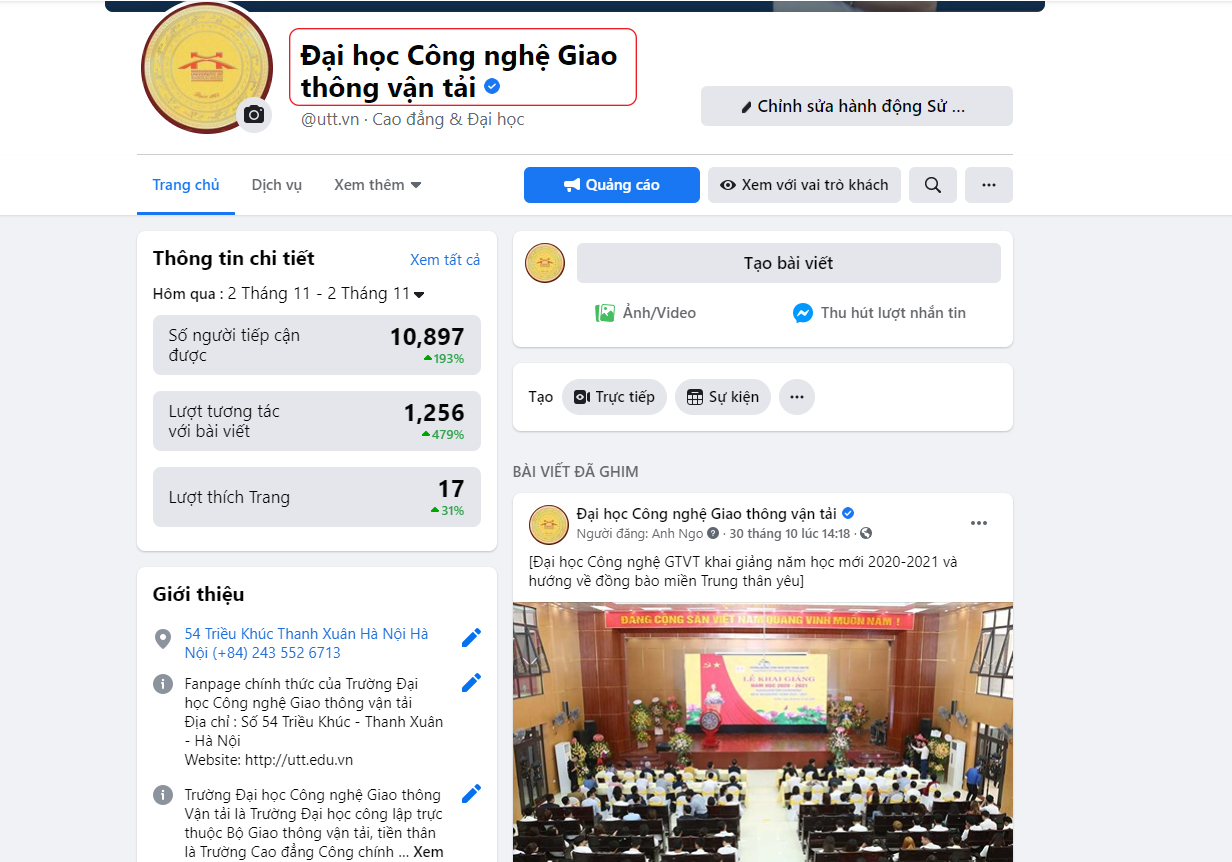 Fanpage Trường Đại học Công nghệ Giao thông vận tải