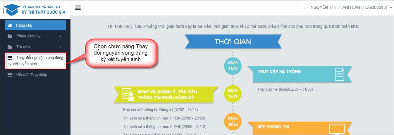 Hướng dẫn thay đổi nguyện vọng online
