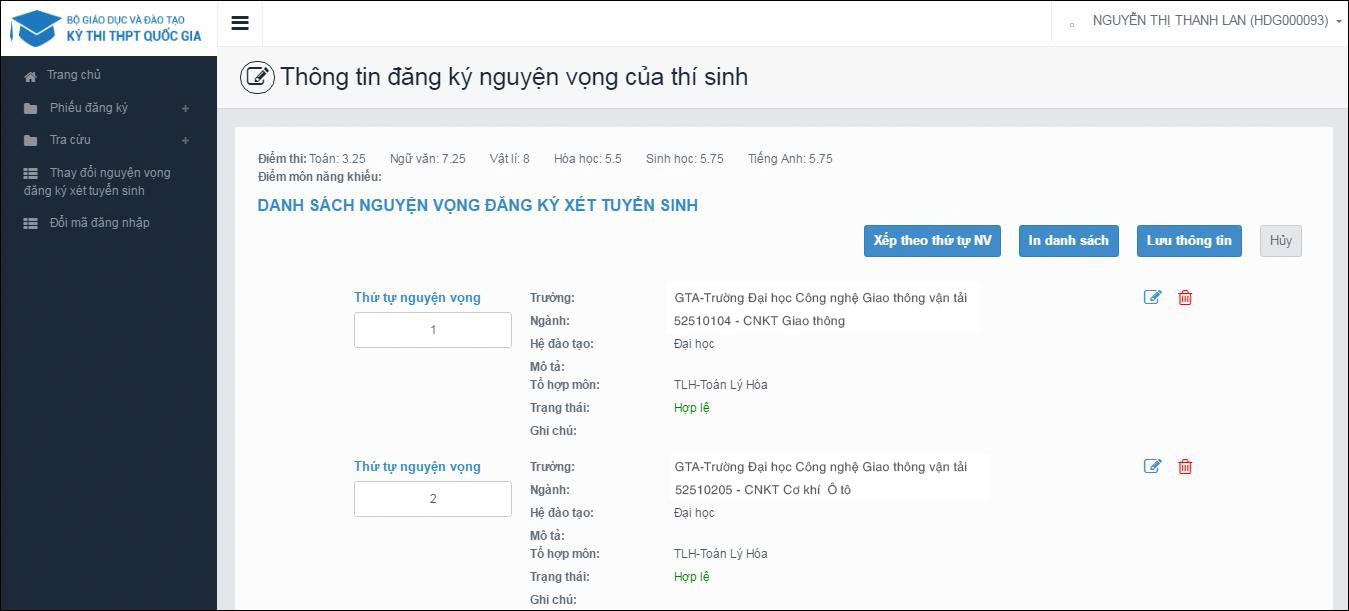 Hướng dẫn thay đổi nguyện vọng online