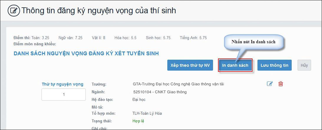 Hướng dẫn thay đổi nguyện vọng online