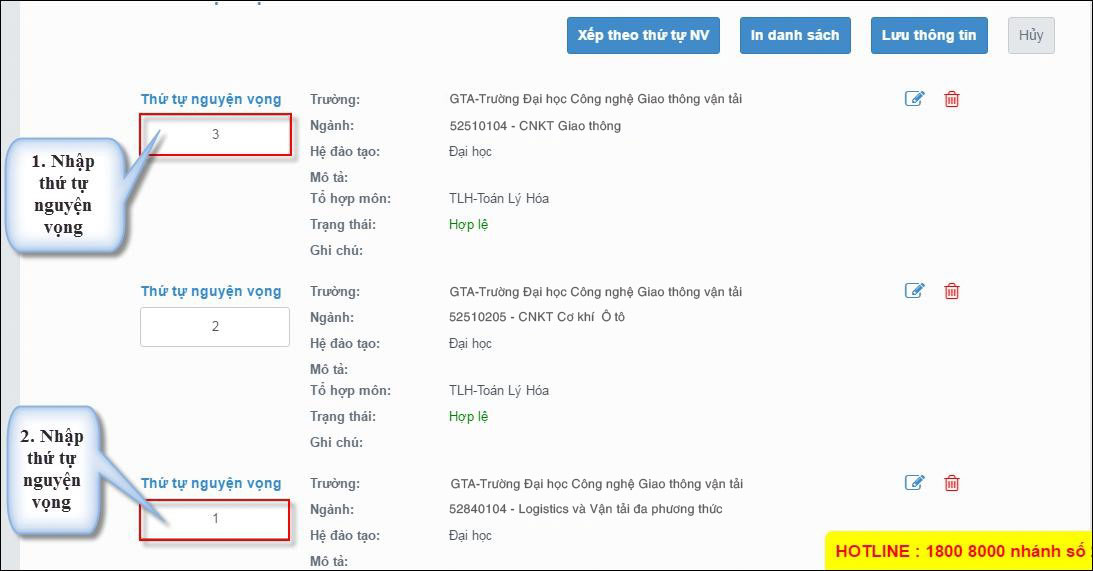 Hướng dẫn thay đổi nguyện vọng online