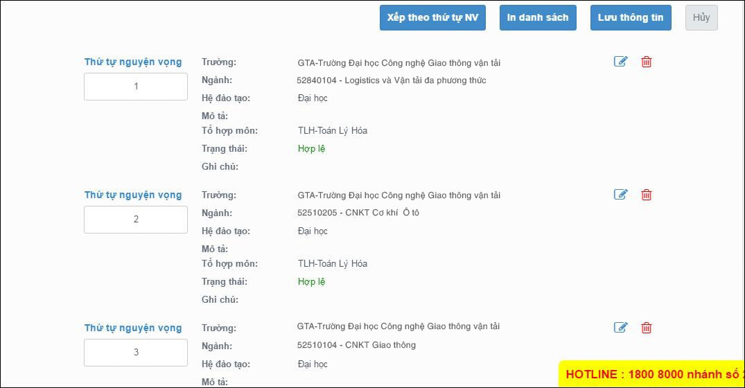 Hướng dẫn thay đổi nguyện vọng online