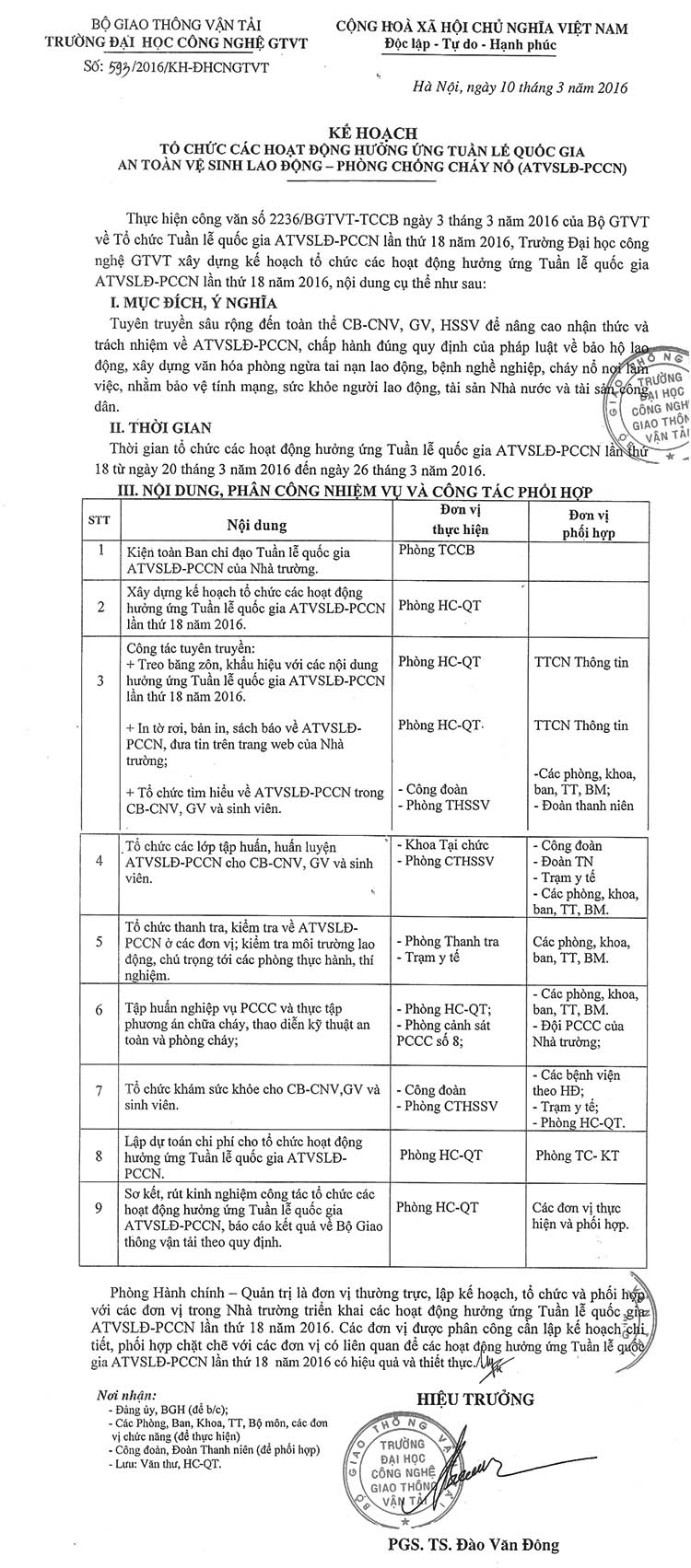 Kế hoạch tổ chức các hoạt động hưởng ứng tuần lễ quốc gia an toàn vệ sinh lao động - phòng chống cháy nổ (ATVSLĐ-PCCN)