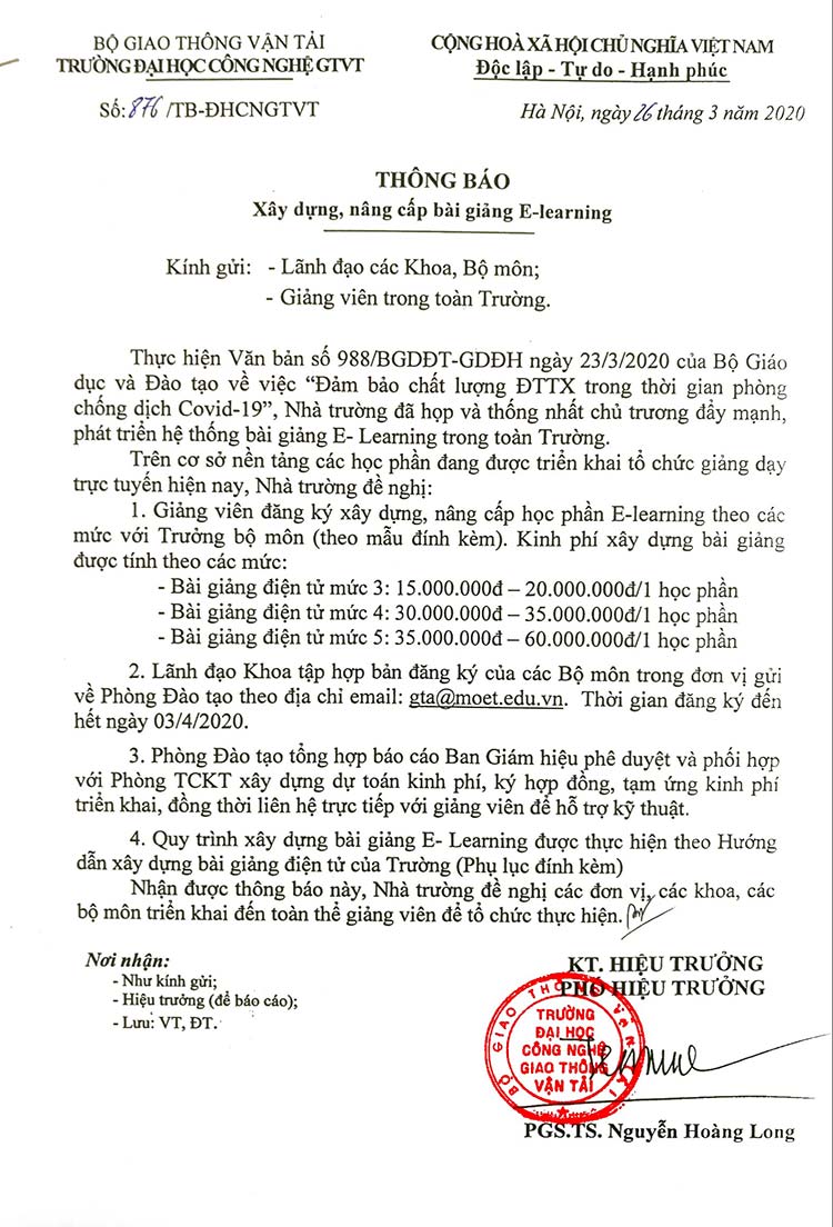 Thông báo xây dựng bài giảng elearning