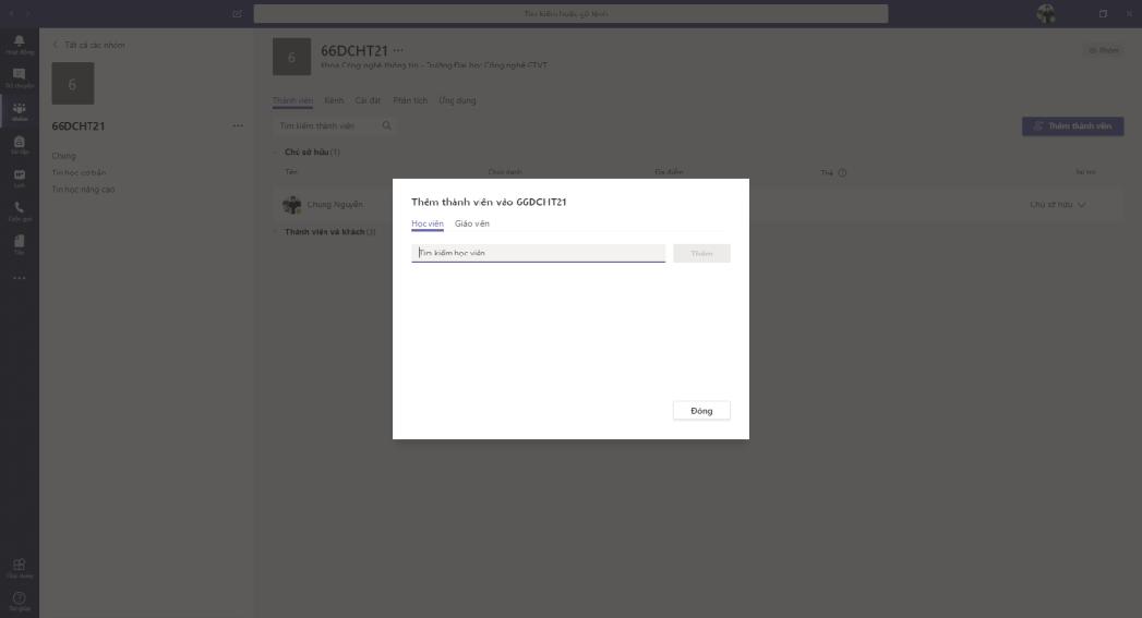 Thêm sinh viên/Giảng viên vào lớp bằng địa chỉ thư điện tử