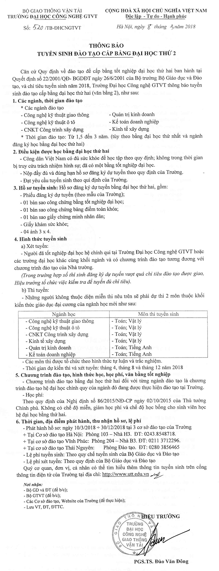 Thông báo tuyển sinh đào tạo cấp bằng đại học thứ 2