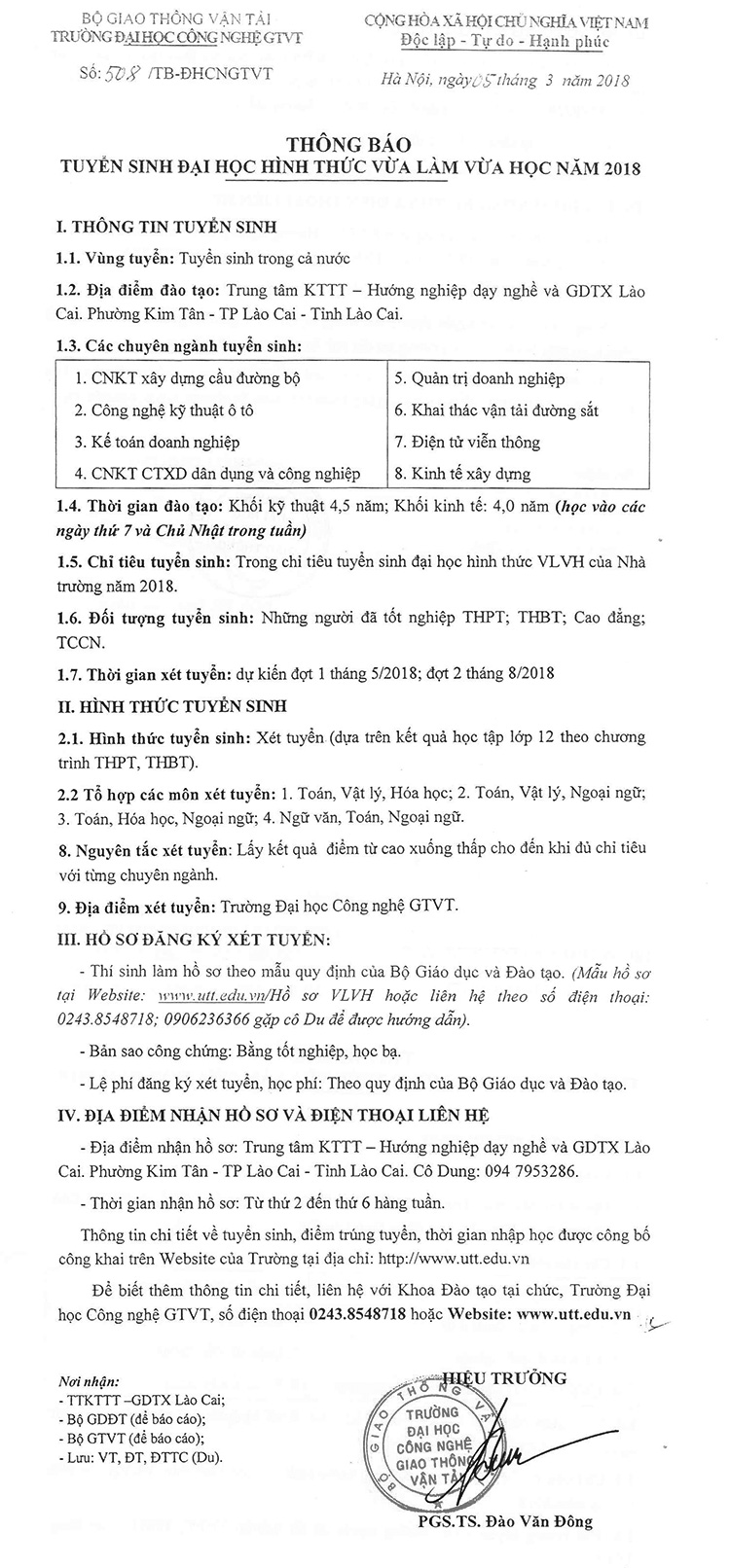 Thông báo tuyển sinh đại học hình thức vừa làm vừa học năm 2018 (đào tạo tại Nghệ An)