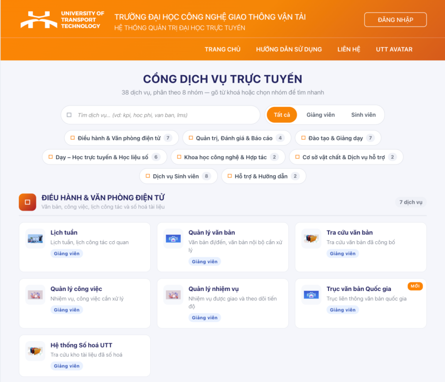 UTT ra mắt Cổng dịch vụ trực tuyến: một điểm truy cập cho toàn bộ dịch vụ số của Nhà trường