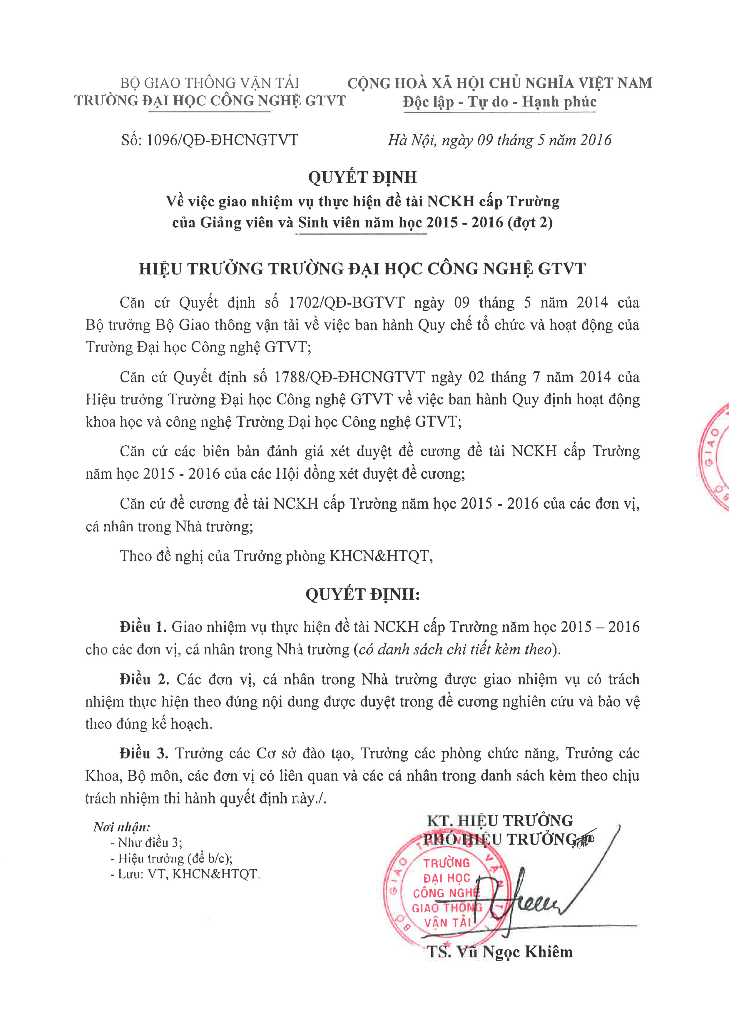 Thông báo V/v báo cáo tình hình thực hiện nhiệm vụ khoa học công nghệ cấp Bộ GTVT