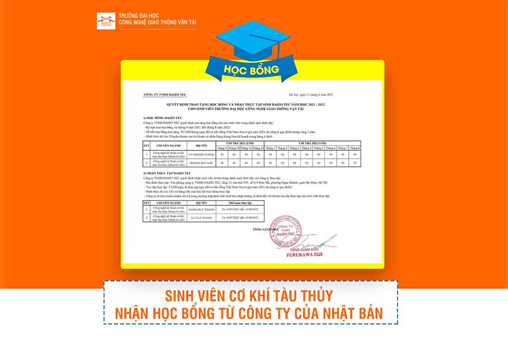 Sinh viên ngành Cơ khí tàu thủy được học bổng và thực tập hưởng lương tại Công ty của Nhật