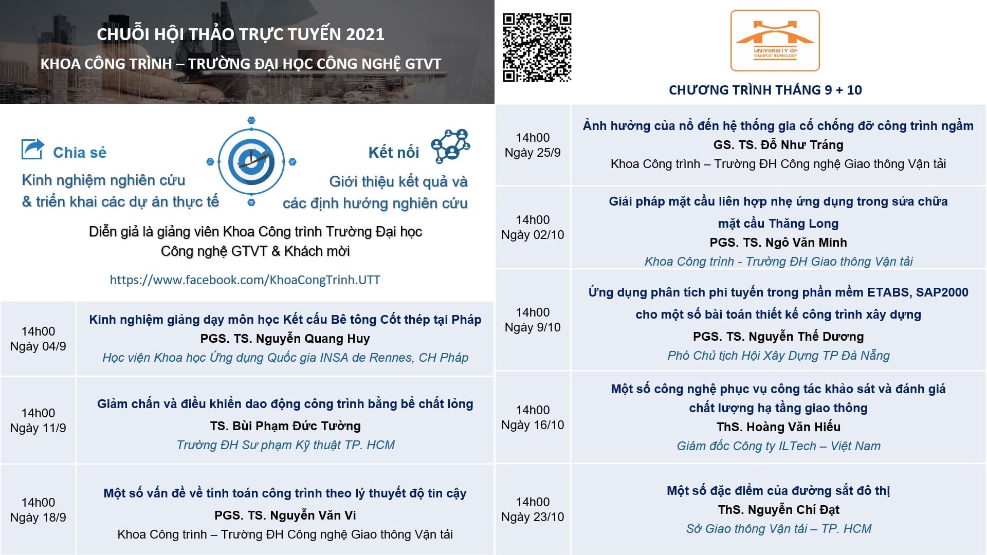 Chuỗi Hội thảo trực tuyến Khoa công trình tháng 9-10 năm 2021